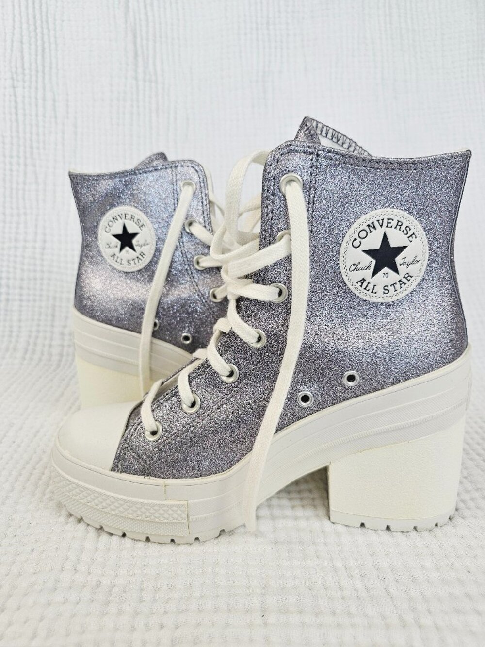Converse Chuck 70 De Luxe Heel | Silver Glitter Platform | Women's 8/Men's 6